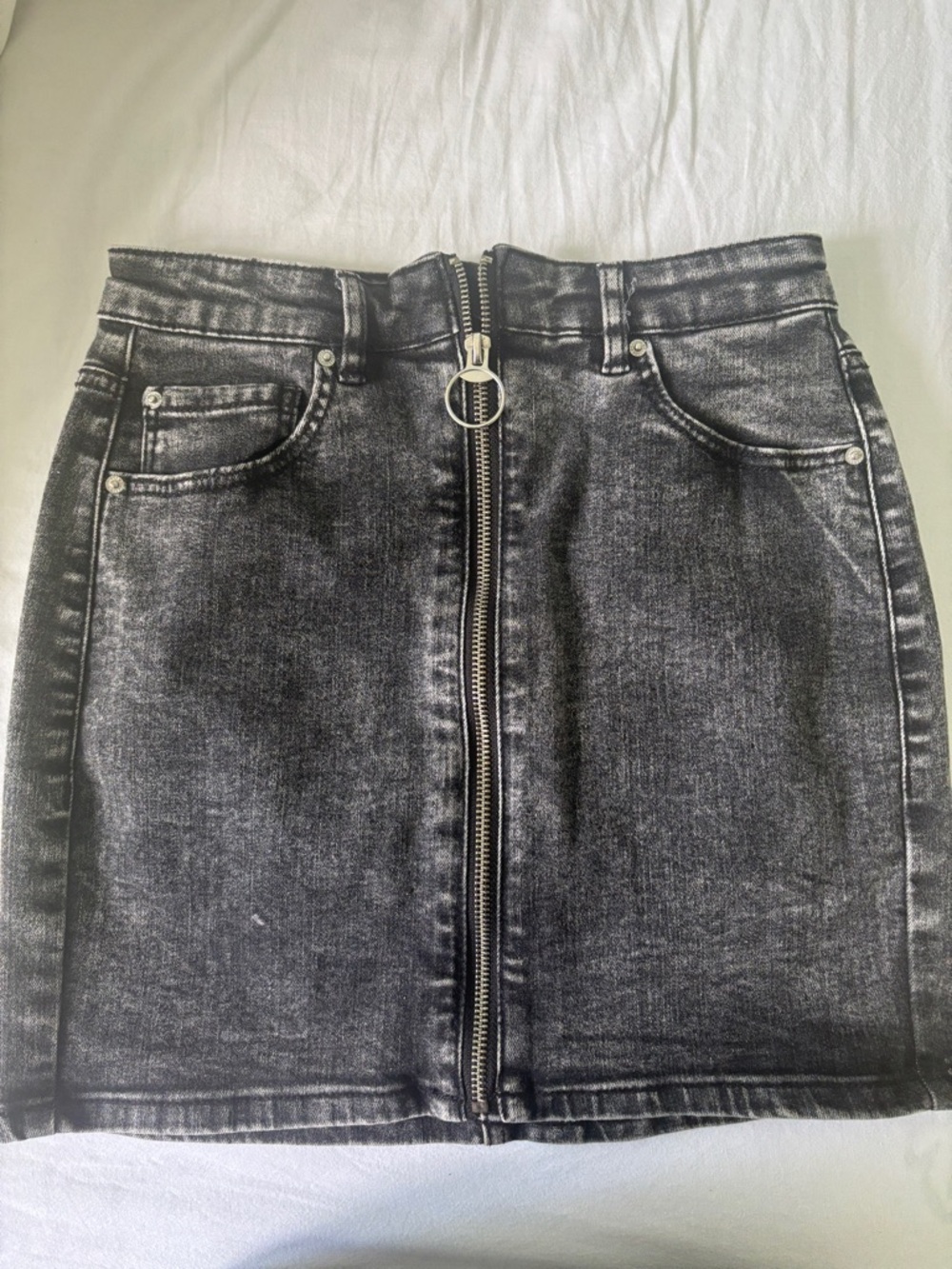 Garage Black Acid-Wash Denim Mini Skirt